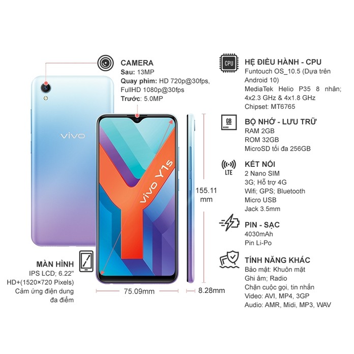 Điện thoại Vivo Y1s 2GB + 32GB - Hàng chính hãng | BigBuy360 - bigbuy360.vn