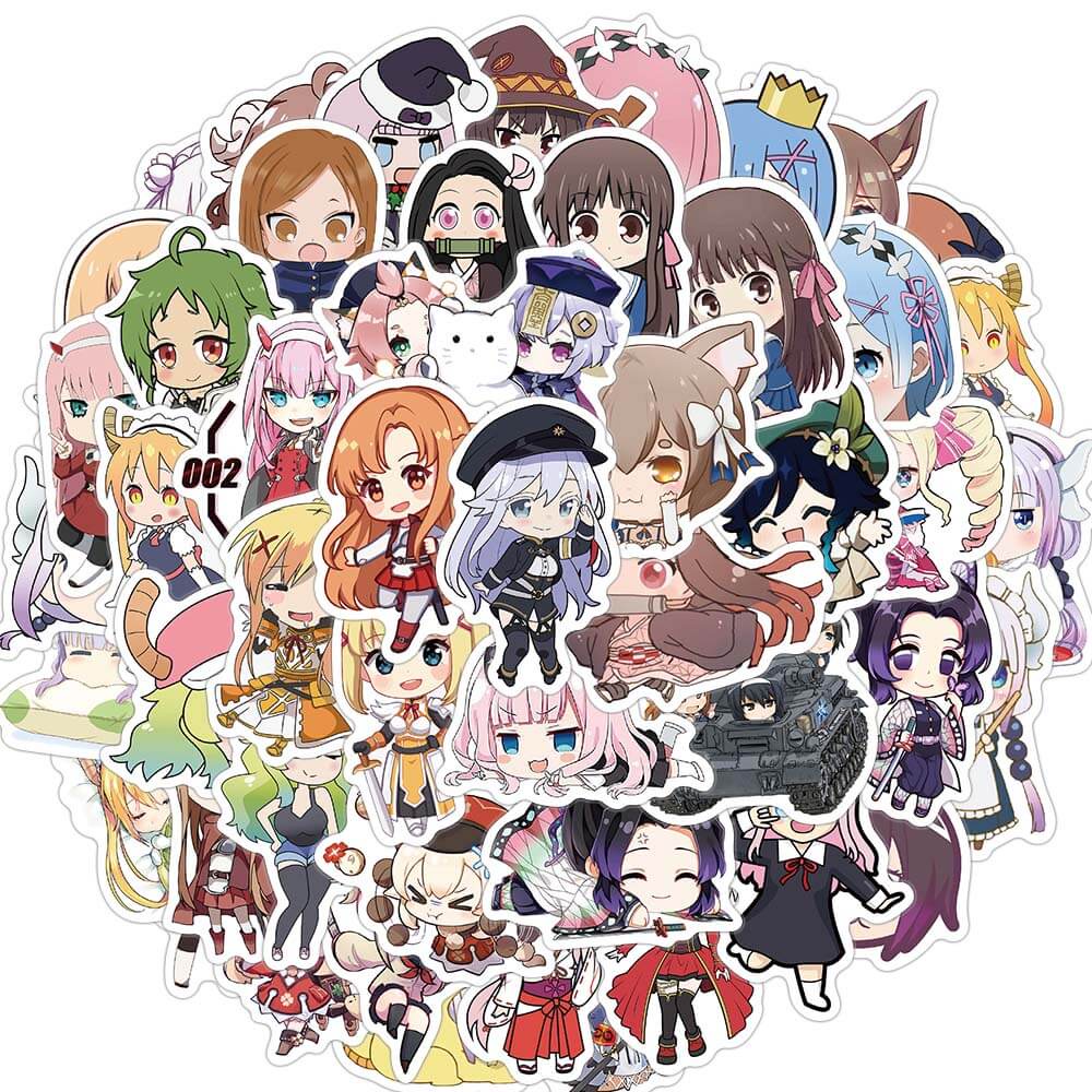 Bộ 50 Miếng Dán Trang Trí Laptop/Bình Nước Hình Cô Gái Anime Dễ Thương