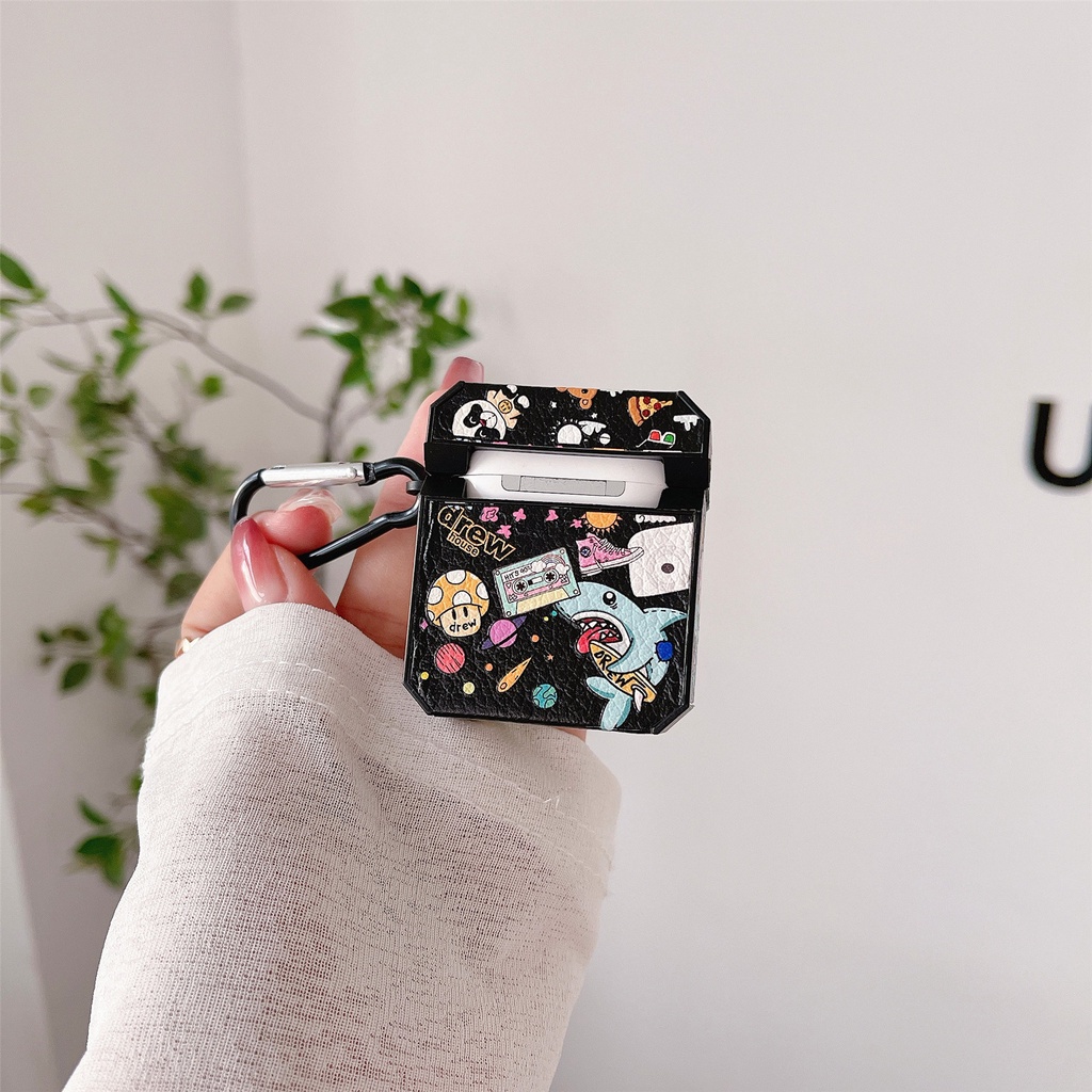 Vỏ Bảo Vệ Hộp Sạc Tai Nghe Bluetooth AirPods 1 2 pro 3 2021 gen3 Bằng Da + Silicon Họa Tiết Nhãn Hiệu Drew Thời Trang Chống Sốc