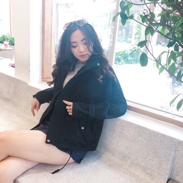 Áo khoác OVERSIZE kaki co giãn nón tháo rời được