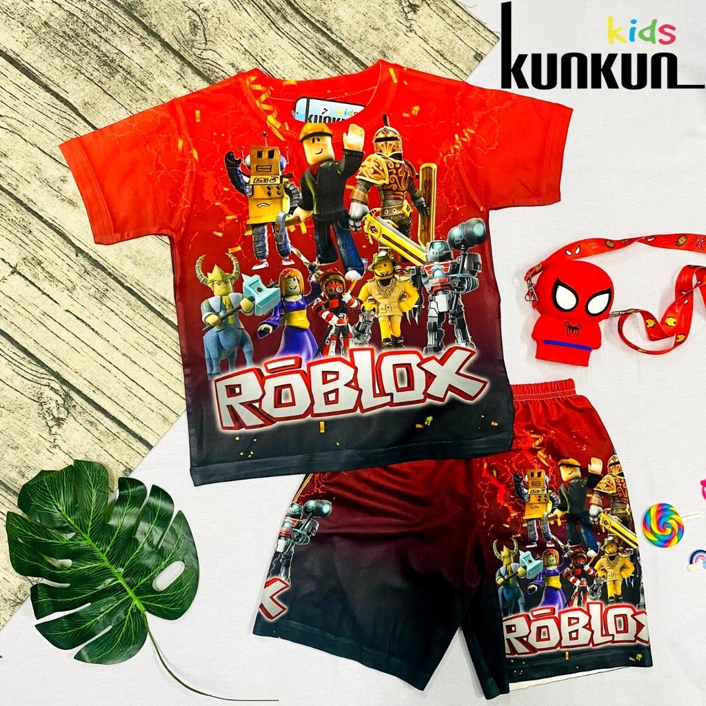 Quần áo trẻ em KUNKUN TP803 in 3d hình roblox đỏ chất thun lạnh - Bộ cộc tay bé trai size đại từ 10-60kg