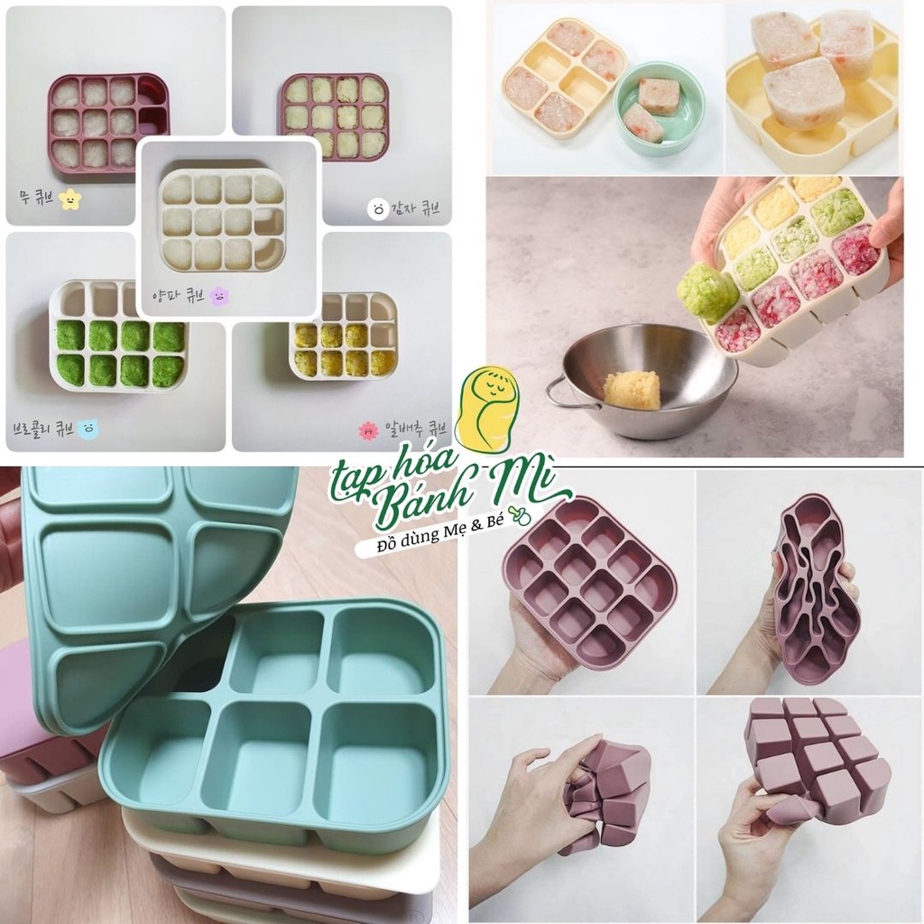 Khay ăn/Bát gấu/Cốc gấu/Khay trữ đông/Thìa ăn dặm silicone BLUEMAMA Modui made in korea