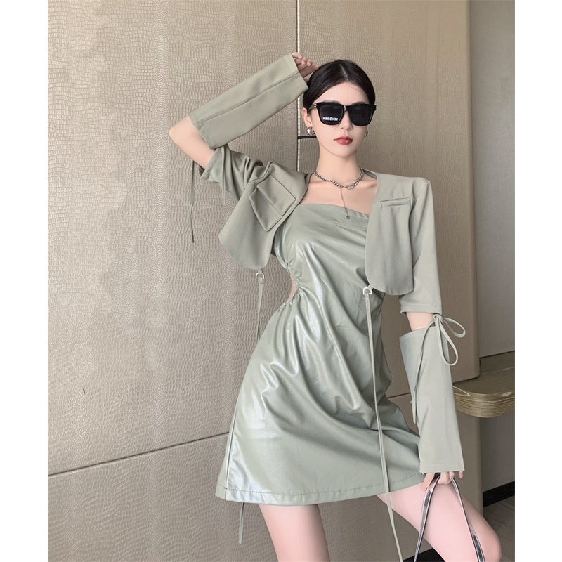 Váy da thu đông bó eo vét ngắn combo Đầm ôm body tôn dáng sexy B010 màu xanh ngọc HÀNG QUẢNG CHÂU