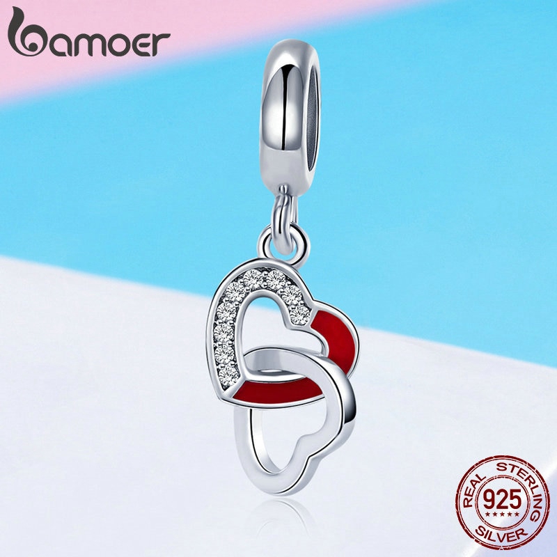 Hạt cườm Bamoer bạc 925 hình trái tim làm vòng tay