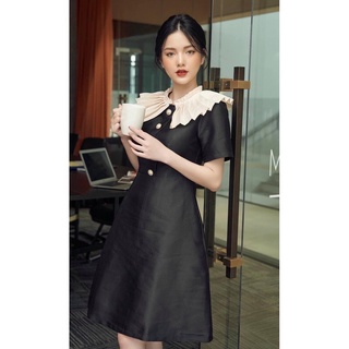 Đầm dự tiệc cổ bèo sang trọng, dạo phố, dáng chữ A, dáng suông, dạng váy cổ bèo tiểu thư vải bố màu đen đủ size