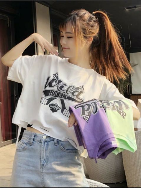 [ SIÊU SALE ] Áo thun nữ CROPTOP form rộng tay lỡ cổ tròn Hockey
