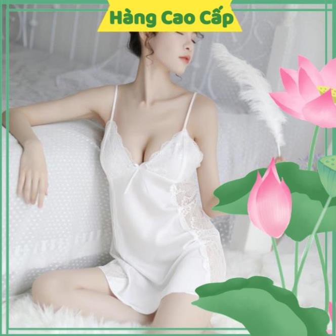 Váy Ngủ Sexy Gợi Cảm Váy Ngủ Lụa Hai Dây Phối Ren Hông Gợi Cảm Màu Trắng Kèm Hình Thật Shop Chụp | BigBuy360 - bigbuy360.vn