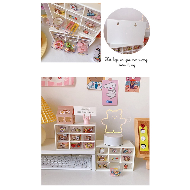 Hộp nhựa đa năng 9 ngăn đựng đồ siêu xinh,tủ đựng đồ mini để bàn văn phòng phẩm trang sức/vòng tay/mỹ phẩm K69