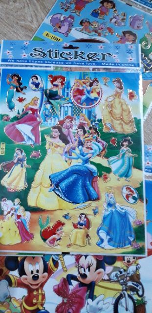 Set 10 tờ dán stiker phim hoạt hình kích thước 22x24cm có 10 mẫu khác nhau