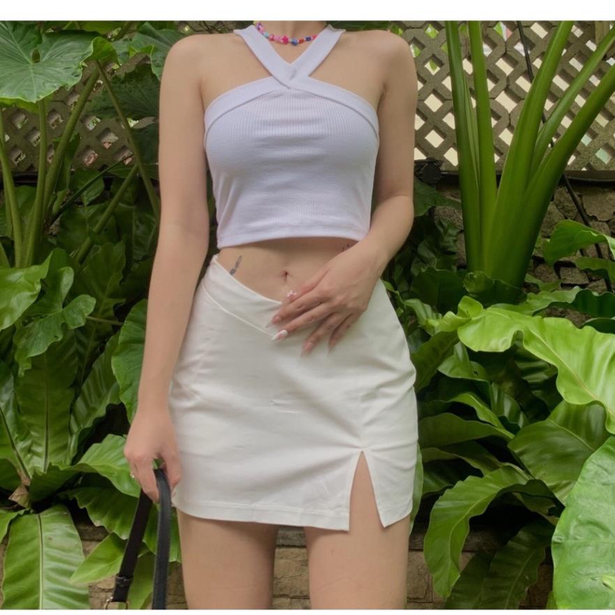 Hình thật độc quyền- Áo thun croptop nữ Unnie 2 dây cổ yếm ôm body trễ vai. !