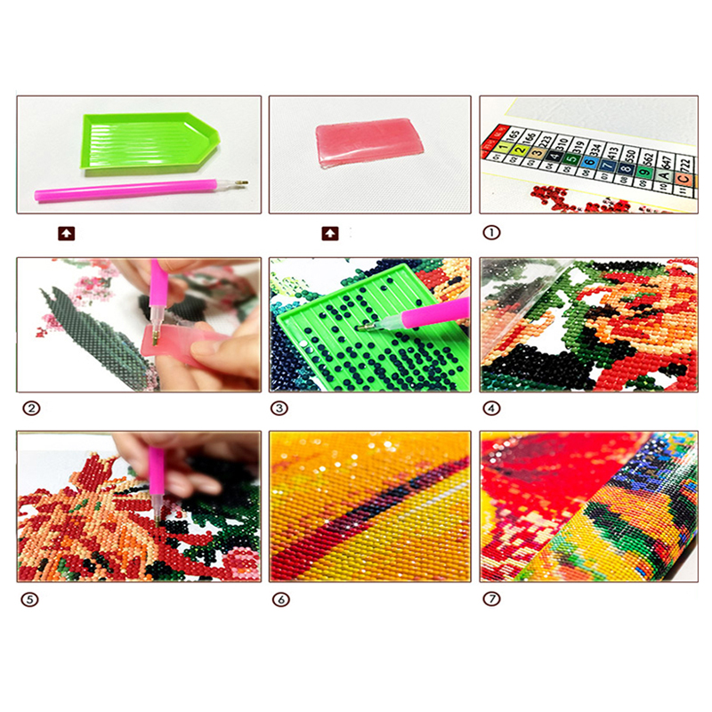 Bộ tranh đính đá tròn tự làm hình phong cảnh trang trí nhà cửa