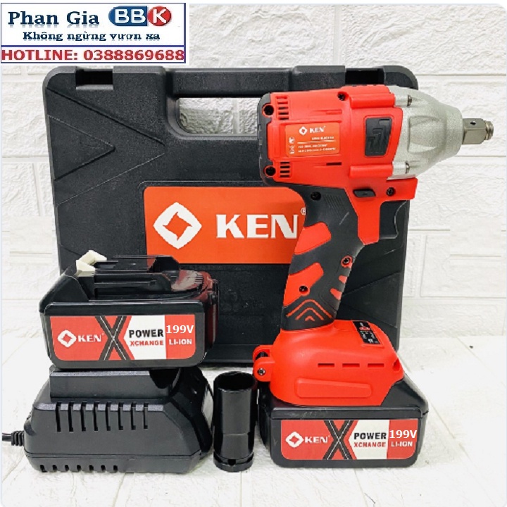 Máy Siết Bulong KEN 199V, Khoan Pin, Bắn Vít, Siết ốc KHÔNG CHỔI THAN, Loại 2 PIN