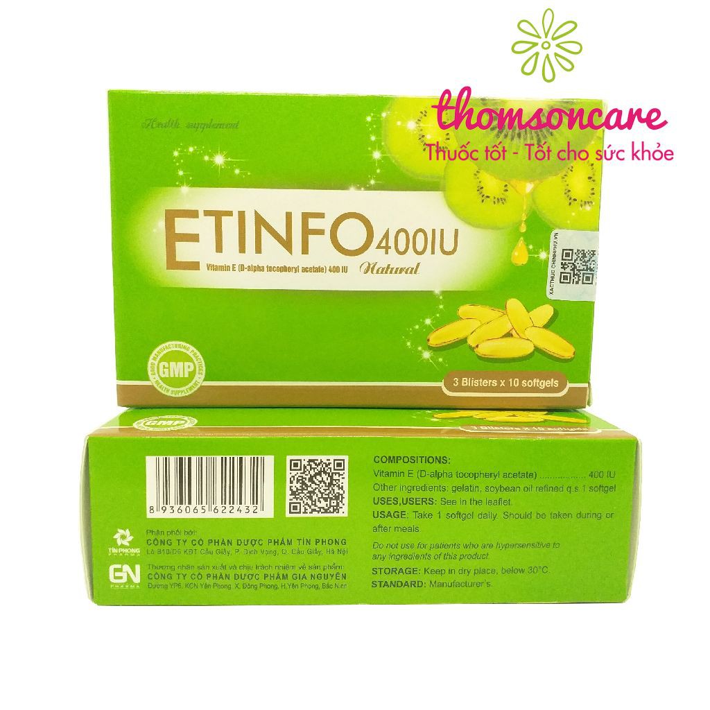 Bổ sung vitamin E 400IU - giúp làm đẹp da, ngăn ngừa lão hóa da - Etinfo - Hộp 30 viên | BigBuy360 - bigbuy360.vn