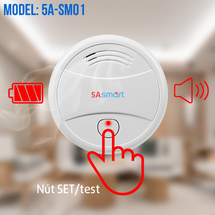 BÁO CHÁY WIFI KHÔNG DÂY 5A-SM01, báo cháy độc lập dùng pin 9V, báo cháy cho gia đình, báo cháy đơn giản