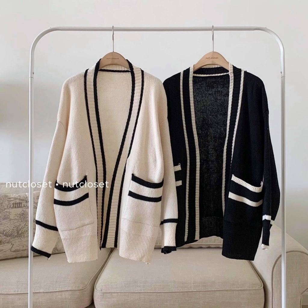 [Mã 152FASHIONSALE giảm 12% đơn 99K] [ảnh thật-sẵn] Áo khoác cardigan len viền dáng dài form rộng