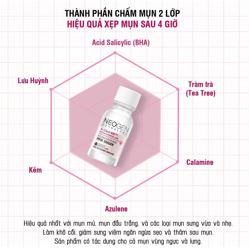 Chấm Xẹp Mụn Sau 4h NEOGEN DERMALOGY A-Clear Aid Soothing Pink Eraser 15ml