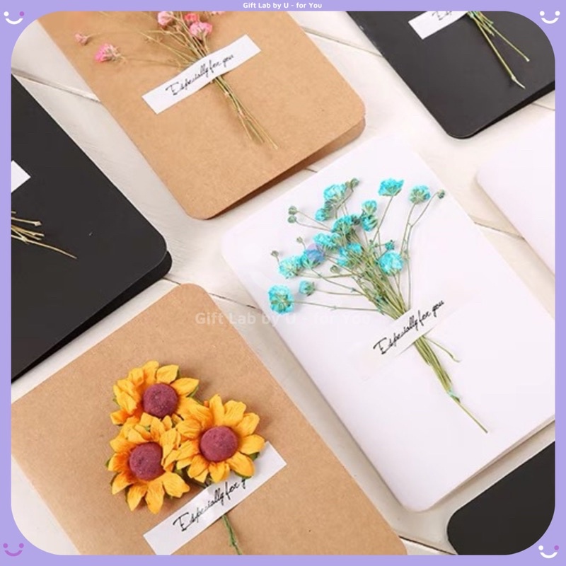 Thiệp hoa khô giấy Kraft cao cấp chúc ngày lễ, sinh nhật, kỉ niệm đặc biệt