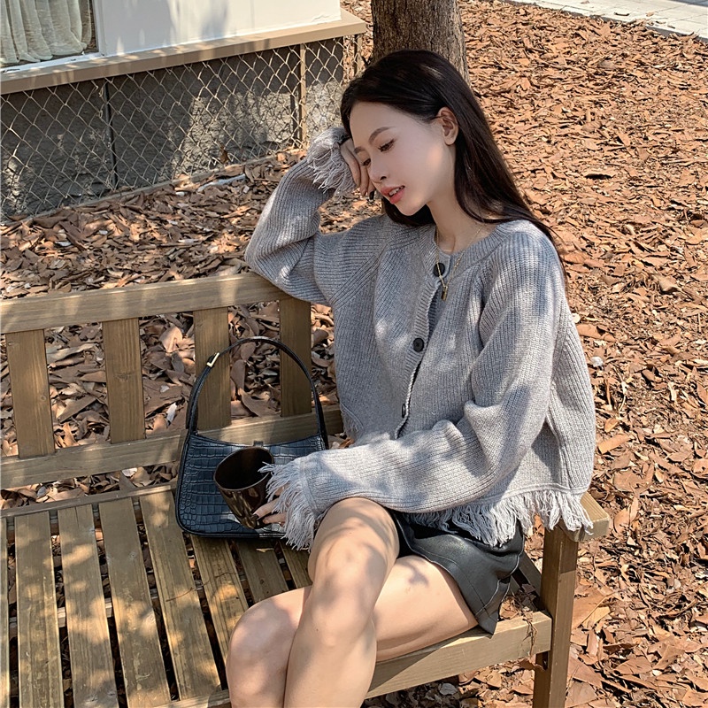 Áo Khoác Len Cardigan Tay Dài Dáng Rộng Thời Trang Thu Đông Cho Nữ