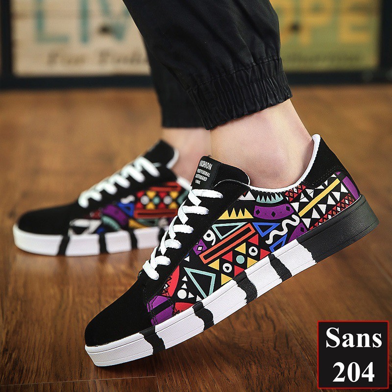 Giày sneaker nam thể thao Sans204 màu đen xanh họa tiết