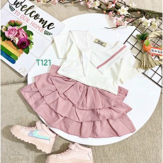 Set bộ váy bé gái áo croptop phối với chân váy tầng rất xinh- HÀNG CAO CẤP T121
