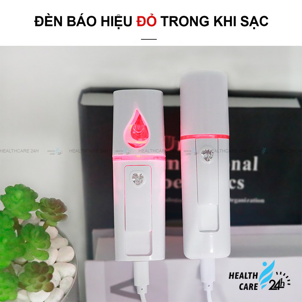 Máy phun sương cầm tay mini xịt khoáng Nano L2 cấp ẩm da mặt - Thiết kế mới có gương soi - Tặng kèm cáp sạc