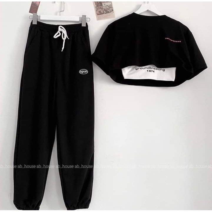 quần jogger nữ thêu chữ spun hiphop chất đũi mềm mát