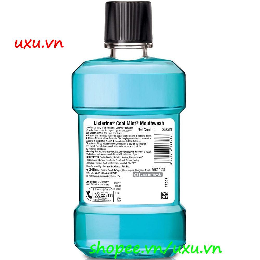 Nước Súc Miệng 250Ml Listerine Cool Mint Zero Alcohol, Với uxu.vn Tất Cả Là Chính Hãng.