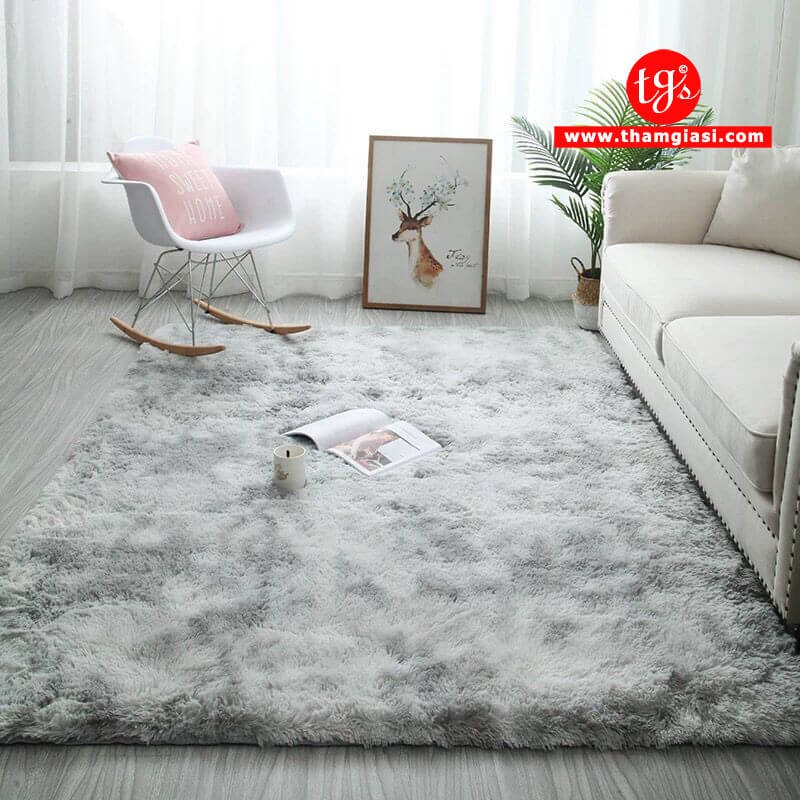 Thảm trải sàn phòng ngủ, lót sofa trang trí sàn phòng khách lông xù loang màu hồng nhạt