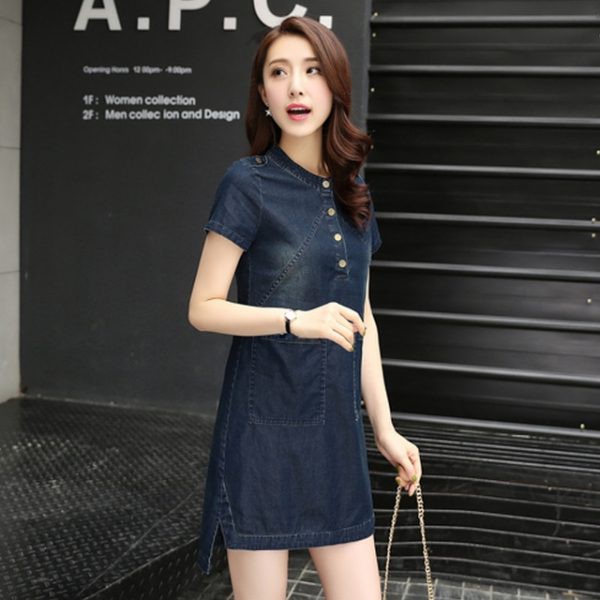 ĐẦM JEAN SUÔNG TAY CON