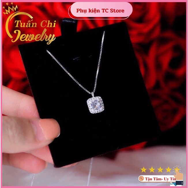 DEAL HOT Dây Chuyền Nữ- Vòng Cổ Bạc Mặt Đá Vuông Sang Chảnh, Nổi Bật
