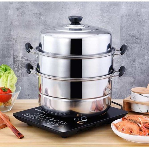 Nồi Hấp Inox 3 Tầng 28Cm - Nồi Hấp Inox 3 Tầng