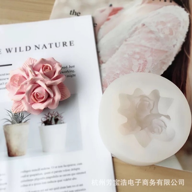 Khuôn Silicon 3 Bông Hồng Lớn kèm Lá