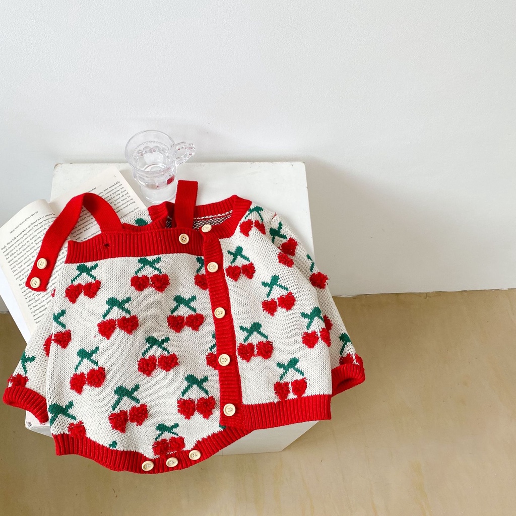 Bộ Áo Khoác Tay Dài Thêu Hình Cherry Dễ Thương Thời Trang Thu Đông Cho Bé Gái