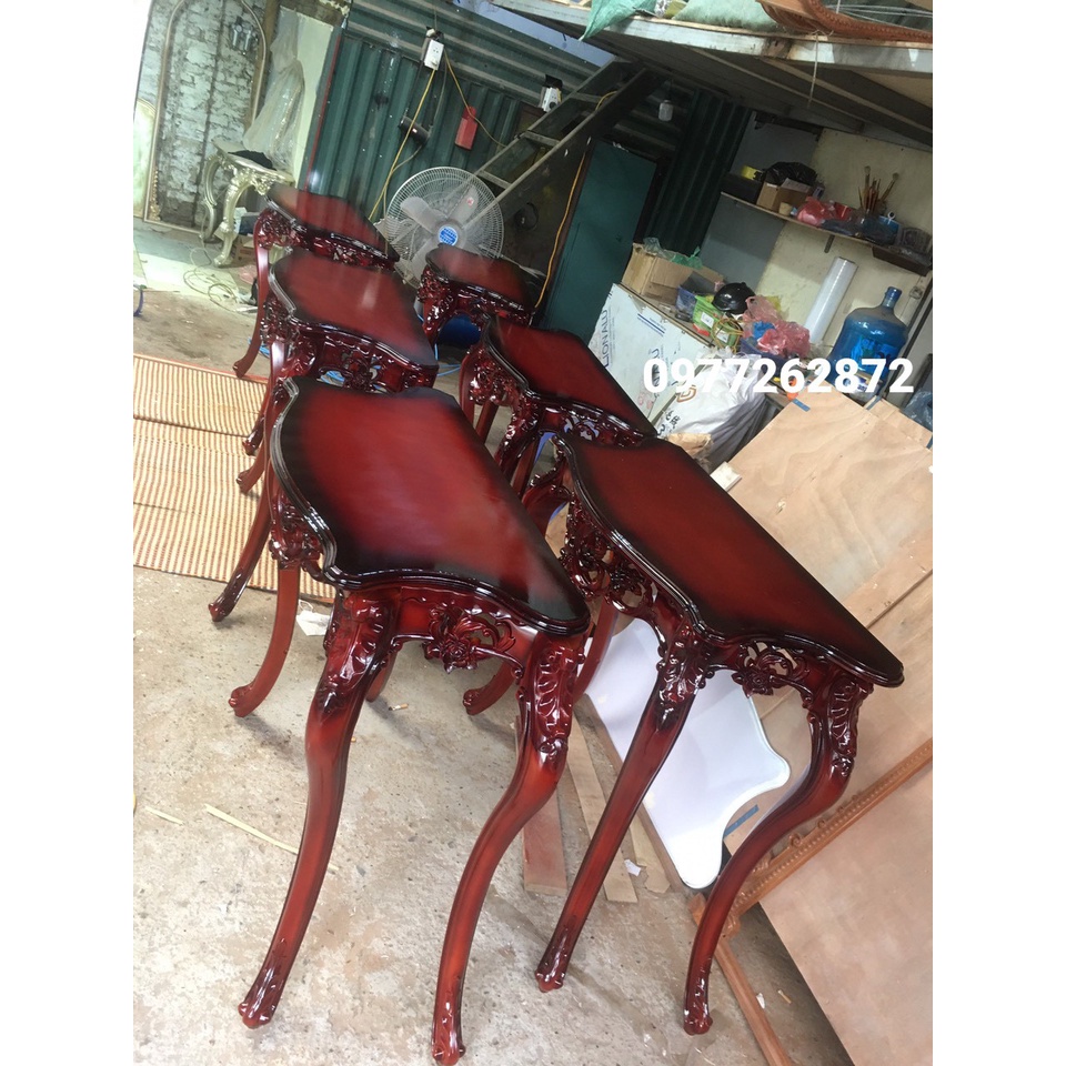 Bàn console bán nguyệt, bàn trang trí tân cổ điển màu nâu gỗ BN03