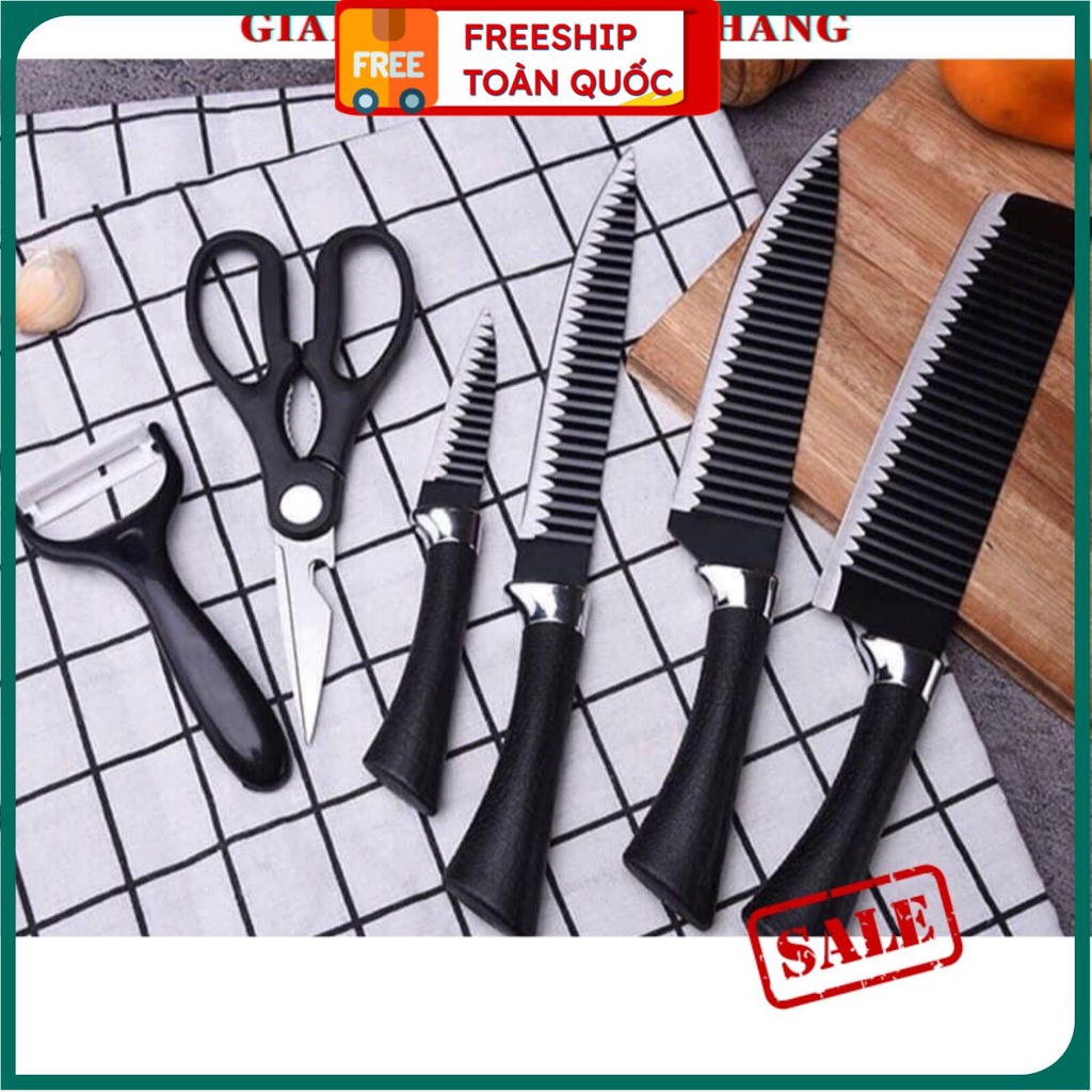 PVN33460 Bộ Dao Nhật Bản ASAKH 6 Món Lưỡi Sóng dùng Làm Bếp Cao Cấp T2 .