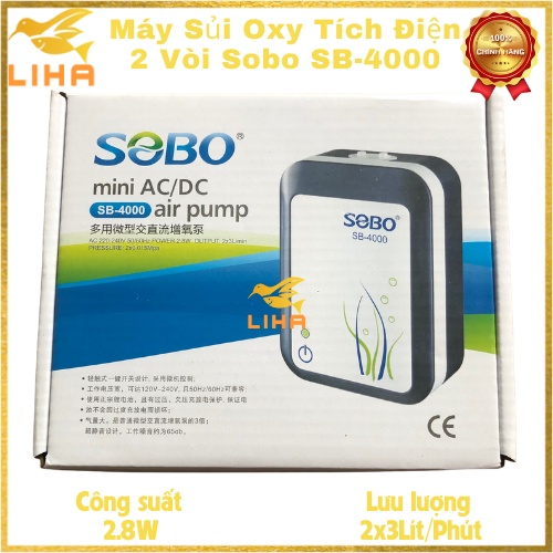 Máy Sủi Oxy Tích Điện 2 Vòi Sobo SB-3000, SB-4000 (2.8W - 2x3Lít/Phút) - Máy Sủi Oxy 2 Vòi Sobo Tích Điện