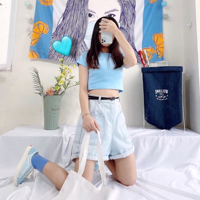 Áo CropTop Tay Ngắn Body Trơn Ảnh Thật