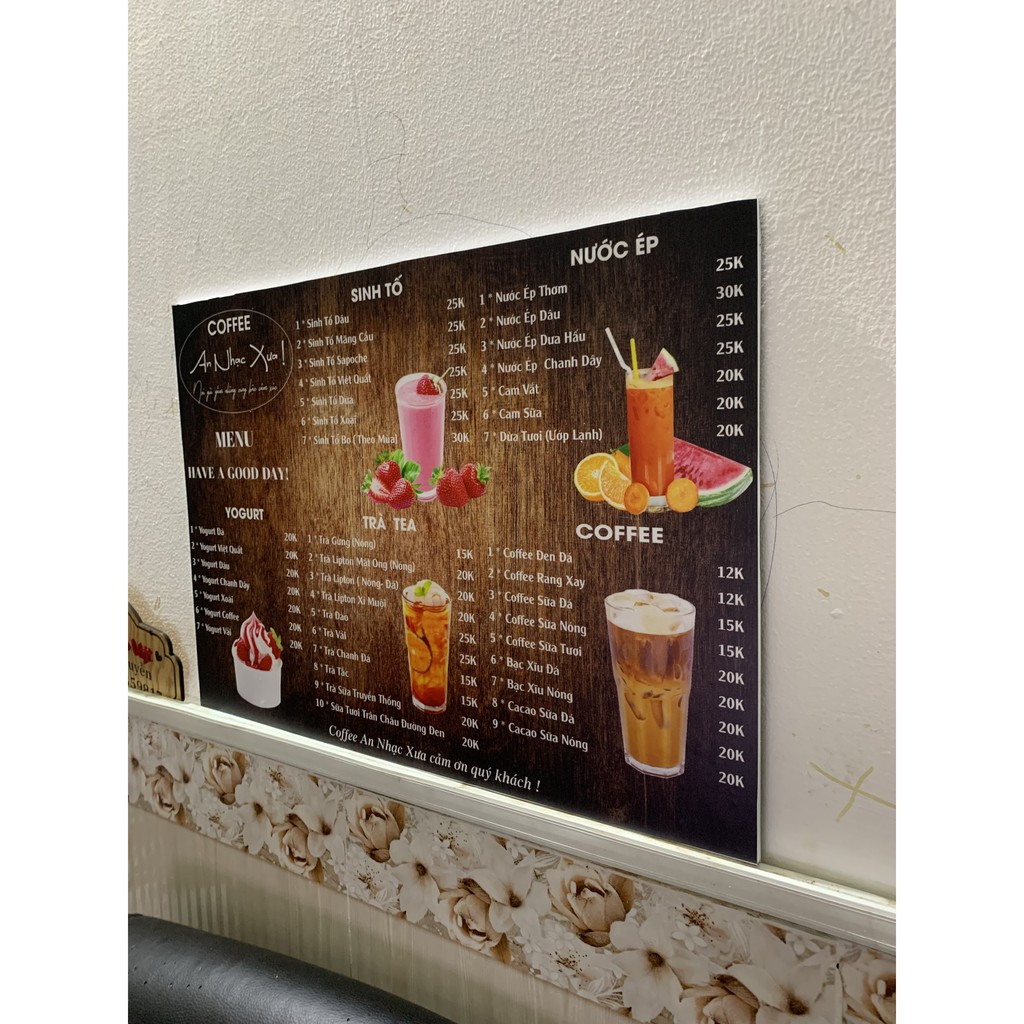 [GIÁ XƯỞNG] LÀM MENU A3 CÁN FORMEX 5MM - SIÊU ĐẸP - QUÁN CAFE, NHÀ HÀNG, QUÁN NHẬU, TRÀ SỮA, BIỂN HIỆU, QUÁN CƠM