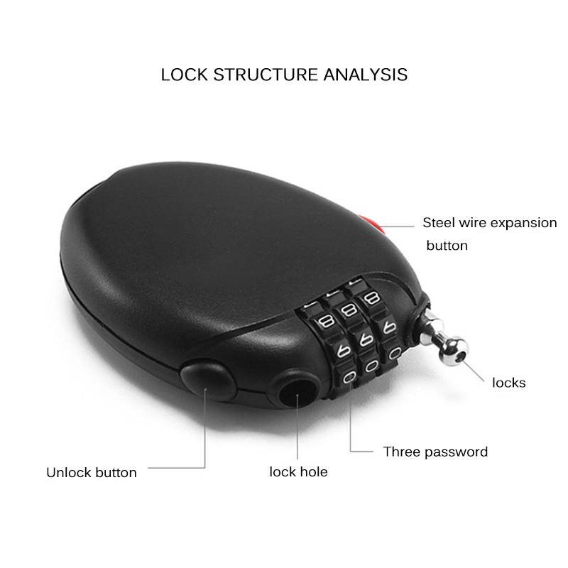 IN STOCK Bicycle Lock Mountain Electro-Mobile Fixed Gear Cable Lock Mini Password Lock Anti-Theft Backpack Lock