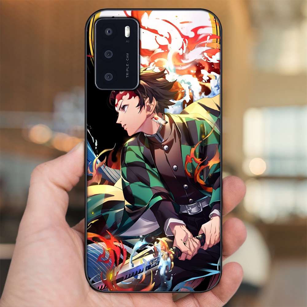 Ốp lưng Oppo A16 viền đen in hình Tanjiro Kimetsu No Yaiba