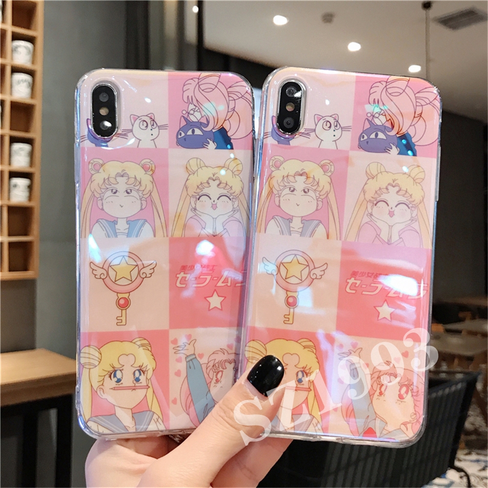 Cute Sailor Moon Emoji Fashion Blue-ray Soft Phone Case IPhone X XS XR XSMax 8 7 6 6s Plus Cover