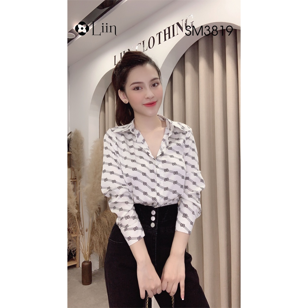 Áo sơ mi họa tiết BB chất vải Lụa lụa Trắng phong cách năng động, cá tính Liin Clothing SM3819 | BigBuy360 - bigbuy360.vn