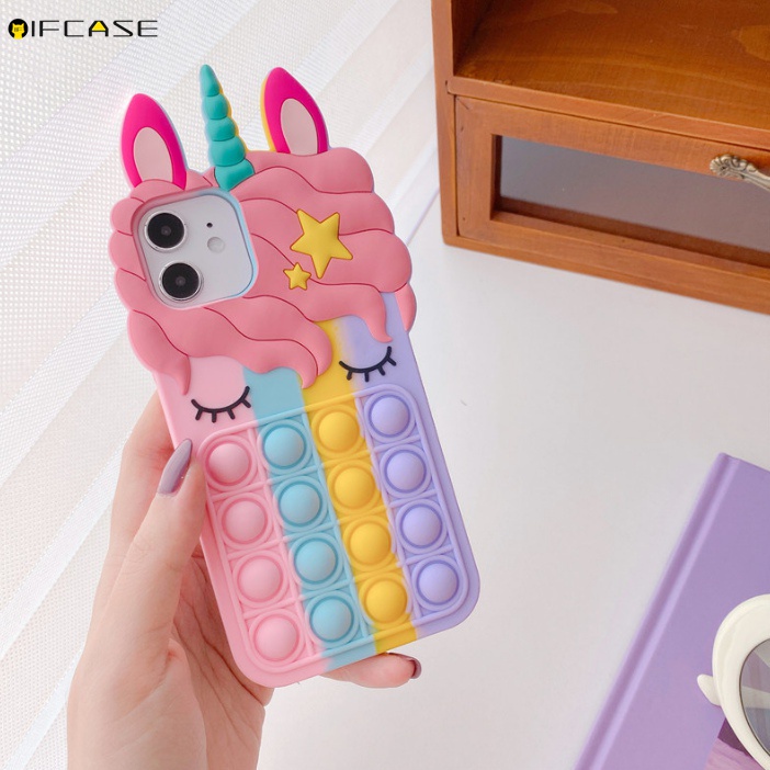 Ốp điện thoại silicon nhấn bong bóng màu cầu vồng đáng yêu cho iPhone 12 Mini 12 11 Pro Max XS Max XR X 7 8 6 6s Plus