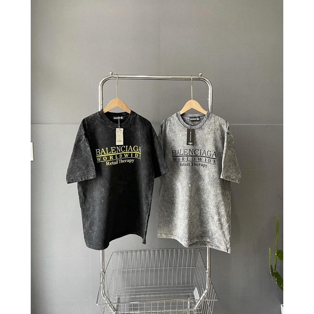 ÁO THUN TAY LỠ WASH BALENCIAGAAA FORM UNISEX NAM NỮ (hình chụp thật)