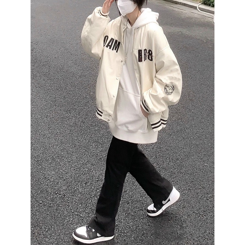 Khoác Bomber Phối Thân GAMIRO Kẻ Viền Nam Nữ Unisex Dáng Rộng Tay Bồng Cúc Bấm