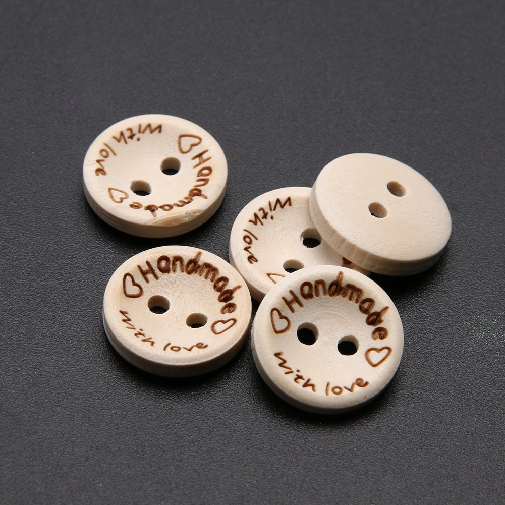 Set 100 nút gỗ dùng trang trí hình chữ handmade with love