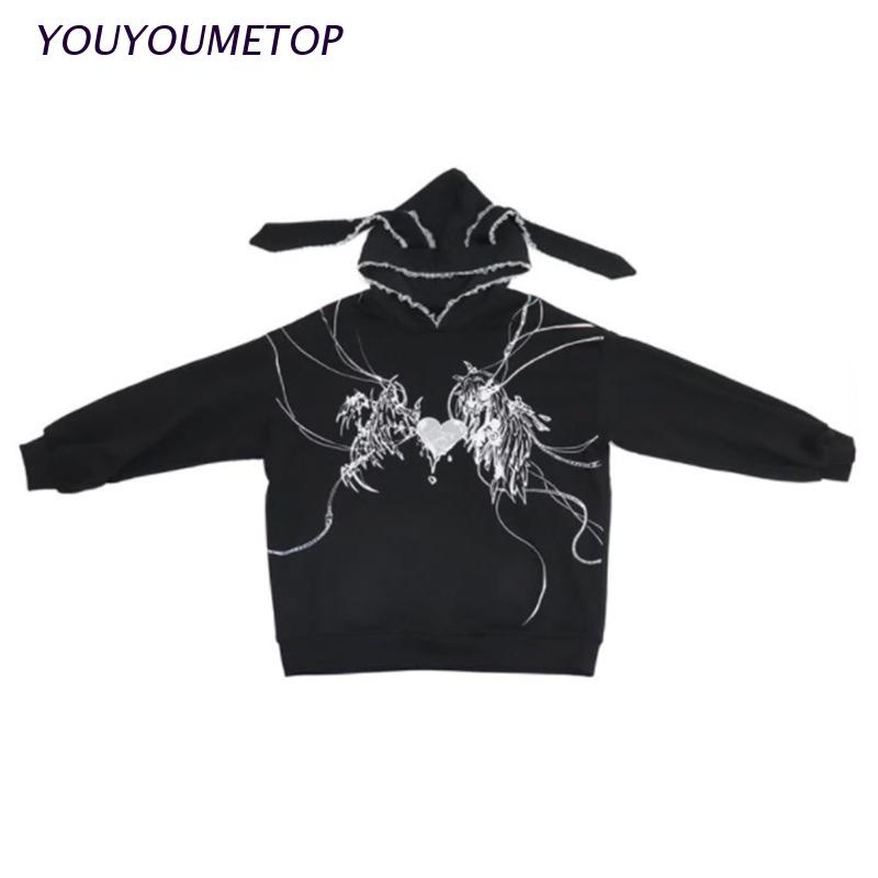 Áo Hoodie Tay Dài Dáng Rộng Phối Tai Thỏ Phong Cách Gothic Punk Dành Cho Nữ | BigBuy360 - bigbuy360.vn
