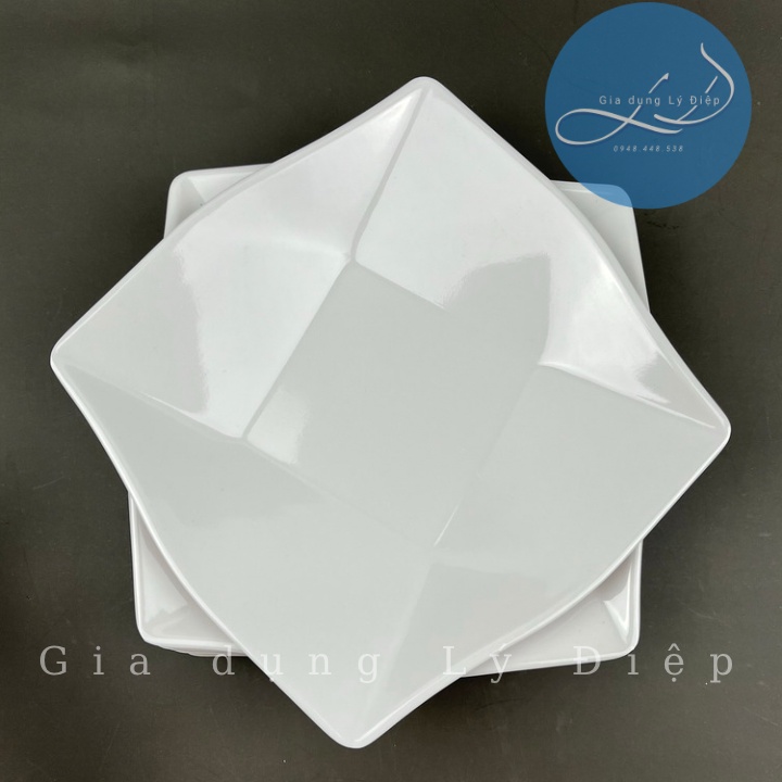 Dĩa nhựa melamine trắng vuông 4 ngấn 6(dv36)