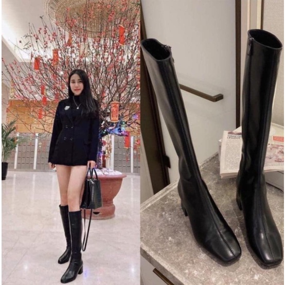 Bốt đùi nữ thời trang da lì khóa cạnh, Bốt nữ thời trang phong cách Hàn Quốc hot hit mùa đông cao cấp