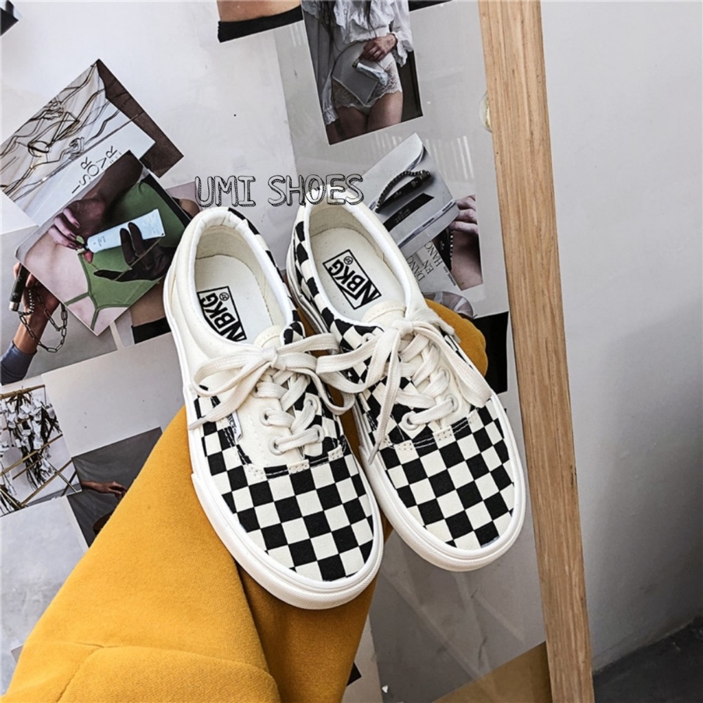 Giày thể thao nữ caro vải mềm canvas bata mới hot phong cách retro ulzzang đẹp cá tính đẹp đơn giản đi học buộc dây xinh